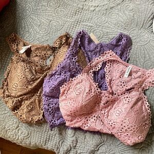 Bralettes Size L. Set of 3 -Mauve, Purple, Brown